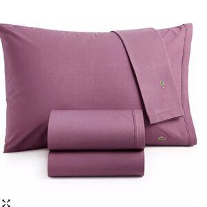 Lacoste Solid Plum Cotton Percale 200TC QUEEN Sheet Set 4pc
